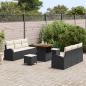 Preview: 9-teiliges Garten-Sofa-Set mit Kissen Schwarz Poly-Rattan Akazie, 2-Sitzer Garten-Sofa mit Kissen Schwarz Poly-Rattan, 3-teiliges Garten-Dining-Set mit Kissen Schwarz Poly-Rattan Akazie