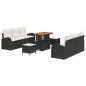 Preview: ARDEBO.de - 9-teiliges Garten-Sofa-Set mit Kissen Schwarz Poly-Rattan Akazie, 2-Sitzer Garten-Sofa mit Kissen Schwarz Poly-Rattan, 3-teiliges Garten-Ess-Set mit Kissen Schwarz Poly-Rattan Akazie