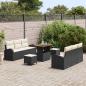 Preview: 9-teiliges Garten-Sofa-Set mit Kissen Schwarz Poly-Rattan Akazie, 2-Sitzer Garten-Sofa mit Kissen Schwarz Poly-Rattan, 3-teiliges Garten-Ess-Set mit Kissen Schwarz Poly-Rattan Akazie