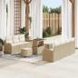 Preview: ARDEBO.de - 10-teiliges Garten Sofa Set mit Kissen Beige Poly Rattan Akazie, 2-Sitzer Garten Sofa mit Kissen Beige Poly Rattan, 3-teiliges Garten Esszimmer Set mit Kissen Beige Poly Rattan Akazie