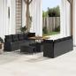 Preview: ARDEBO.de - 11-teiliges Garten Sofa Set mit Kissen Schwarz Poly Rattan Akazie, 2-Sitzer Garten Sofa mit Kissen Schwarz Poly Rattan, 3-teiliges Garten Esszimmer Set mit Kissen Schwarz Poly Rattan Akazie