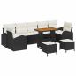 Preview: 10-teiliges Garten Sofa Set mit Kissen Schwarz Poly Rattan Akazie, 2-Sitzer Garten Sofa mit Kissen Schwarz Poly Rattan, 3-teiliges Garten Essset mit Kissen Schwarz Poly Rattan Akazie