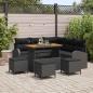 Preview: ARDEBO.de - 9-teiliges Garten-Sofa Set mit Kissen Schwarz Rattan Akazie, 2-Sitzer Garten-Sofa mit Kissen Schwarz Rattan, 4-teiliges Garten-Diningset mit Kissen Schwarz Rattan Akazie