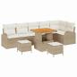 Preview: 9-teiliges Garten Sofa Set mit Kissen Beige Poly Rattan Akazie, 2-Sitzer Garten Sofa mit Kissen Beige Poly Rattan, 3-teiliges Garten Esszimmer Set mit Kissen Beige Poly Rattan Akazie.