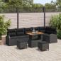 Preview: ARDEBO.de - 9-teiliges Garten-Sofa-Set mit Kissen Schwarz Poly Rattan Akazie, 2-Sitzer Garten-Sofa mit Kissen Schwarz Poly Rattan, 3-teiliges Garten-Ess-Set mit Kissen Schwarz Poly Rattan Akazie