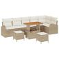 Preview: 9-teiliges Garten Sofa Set mit Kissen Beige Poly Rattan Akazie, 2-Sitzer Garten Sofa mit Kissen Beige Poly Rattan, 3-teiliges Garten Essset mit Kissen Beige Poly Rattan Akazie