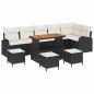 Preview: 10-teiliges Garten-Sofa-Set mit Kissen Schwarz Poly-Rattan Akazie, 2-Sitzer Garten-Sofa mit Kissen Schwarz Poly-Rattan, 4-teiliges Garten-Essgruppen-Set mit Kissen Schwarz Poly-Rattan Akazie