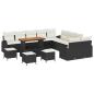 Preview: 14-teiliges Garten-Sofa-Set mit Kissen Schwarz Poly Rattan Akazie, 2-Sitzer Garten-Sofa mit Kissen Schwarz Poly Rattan, 4-teiliges Garten-Esszimmer-Set mit Kissen Schwarz Poly Rattan Akazie