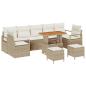 Preview: 10-teiliges Garten Sofa Set mit Kissen Beige Poly Rattan Akazie, 2-Sitzer Garten Sofa mit Kissen Beige Poly Rattan, 3-teiliges Garten Essset mit Kissen Beige Poly Rattan Akazie