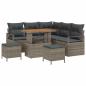 Preview: 8-teiliges Garten Sofa Set mit Kissen Grau Poly Rattan Akazie, 2-Sitzer Garten Sofa mit Kissen Grau Poly Rattan, 3-teiliges Garten Esstisch Set mit Kissen Grau Poly Rattan Akazie