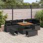 Preview: ARDEBO.de - 9-teiliges Garten Sofa Set mit Kissen Schwarz Poly Rattan Akazie, 2-Sitzer Garten Sofa mit Kissen Schwarz Poly Rattan, 3-teiliges Garten Esstisch Set mit Kissen Schwarz Poly Rattan Akazie