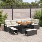Preview: ARDEBO.de - 9 Teile Garten Sofa Set mit Kissen Schwarz Poly Rattan Akazie, 2-Sitzer Garten Sofa mit Kissen Schwarz Poly Rattan, 3 Teile Garten Essset mit Kissen Schwarz Poly Rattan Akazie