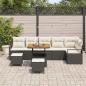 Preview: 9-teiliges Garten Sofa Set mit Kissen Schwarz Poly Rattan Akazie, 2-Sitzer Garten Sofa mit Kissen Schwarz Poly Rattan, 3-teiliges Garten Esstisch Set mit Kissen Schwarz Poly Rattan Akazie