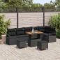 Preview: ARDEBO.de - 9-teiliges Garten Sofa Set mit Kissen Schwarz Poly Rattan Akazie, 2-Sitzer Garten Sofa mit Kissen Schwarz Poly Rattan, 3-teiliges Garten Ess-Set mit Kissen Schwarz Poly Rattan Akazie