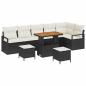 Preview: 9-teiliges Garten Sofa Set mit Kissen Schwarz Poly Rattan Akazie, 2-Sitzer Garten Sofa mit Kissen Schwarz Poly Rattan, 3-teiliges Garten Ess Set mit Kissen Schwarz Poly Rattan Akazie
