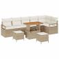 Preview: 9 Teiliges Garten Sofa Set mit Kissen Beige Poly Rattan Akazie, 2-Sitzer Garten Sofa mit Kissen Beige Poly Rattan, 3 Teiliges Garten Esszimmer Set mit Kissen Beige Poly Rattan Akazie
