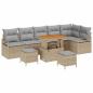 Preview: 9-teiliges Gartensofa Set mit Kissen Beiges Poly Rattan Akazie, 2-Sitzer Gartensofa mit Kissen Beiges Poly Rattan, 3-teiliges Garten Esstisch Set mit Kissen Beiges Poly Rattan Akazie