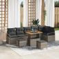 Preview: ARDEBO.de - 9-teiliges Garten Sofa Set mit Kissen Grau Poly Rattan Akazie, 2-Sitzer Garten Sofa mit Kissen Grau Poly Rattan, 3-teiliges Garten Esszimmer Set mit Kissen Grau Poly Rattan Akazie