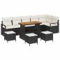 Preview: 10-teilige Garten Sofagarnitur mit Kissen Schwarz Poly Rattan Akazie, 2-Sitzer Garten Sofa mit Kissen Schwarz Poly Rattan, 4-teiliges Garten Essset mit Kissen Schwarz Poly Rattan Akazie