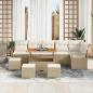 Preview: 10-teiliges Garten Sofa Set mit Kissen Beige Poly Rattan Akazie, 2-Sitzer Garten Sofa mit Kissen Beige Poly Rattan, 4-teiliges Garten Esstisch Set mit Kissen Beige Poly Rattan Akazie