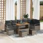 Preview: ARDEBO.de - 10-teiliges Garten-Sofa-Set mit Kissen grau Poly-Rattan Akazie, 2-Sitzer Garten-Sofa mit Kissen grau Poly-Rattan, 4-teiliges Garten-Dining-Set mit Kissen grau Poly-Rattan Akazie