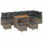 Preview: 10-teiliges Garten-Sofa-Set mit Kissen grau Poly-Rattan Akazie, 2-Sitzer Garten-Sofa mit Kissen grau Poly-Rattan, 4-teiliges Garten-Dining-Set mit Kissen grau Poly-Rattan Akazie
