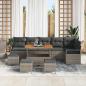Preview: 10-teiliges Garten-Sofa-Set mit Kissen grau Poly-Rattan Akazie, 2-Sitzer Garten-Sofa mit Kissen grau Poly-Rattan, 4-teiliges Garten-Dining-Set mit Kissen grau Poly-Rattan Akazie