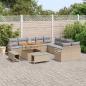 Preview: ARDEBO.de - 13-teiliges Garten Sofa Set mit Kissen Beige Poly Rattan Akazie, 2-Sitzer Garten Sofa mit Kissen Beige Poly Rattan, 3-teiliges Garten Esstisch Set mit Kissen Beige Poly Rattan Akazie