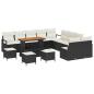 Preview: 14-Teiliges Garten Sofa Set mit Kissen Schwarz Poly Rattan Akazie, 2-Sitzer Garten Sofa mit Kissen Schwarz Poly Rattan, 4-teiliges Garten Essset mit Kissen Schwarz Poly Rattan Akazie