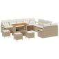 Preview: ARDEBO.de - 14-teiliges Garten Sofa Set mit Kissen Beige Poly Rattan Akazie, 2-Sitzer Garten Sofa mit Kissen Beige Poly Rattan, 4-teiliges Garten Esstisch Set mit Kissen Beige Poly Rattan Akazie