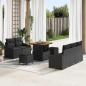 Preview: ARDEBO.de - 8-teiliges Garten Sofaset mit Kissen Schwarz Poly Rattan Akazie, 2-Sitzer Garten Sofa mit Kissen Schwarz Poly Rattan, 3-teiliges Garten Essenset mit Kissen Schwarz Poly Rattan Akazie