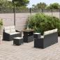 Preview: 8-teiliges Garten Sofaset mit Kissen Schwarz Poly Rattan Akazie, 2-Sitzer Garten Sofa mit Kissen Schwarz Poly Rattan, 3-teiliges Garten Esstischset mit Kissen Schwarz Poly Rattan Akazie