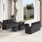 Preview: ARDEBO.de - 9-teiliges Garten Sofa Set mit Kissen Schwarz Poly Rattan Akazie, 2-Sitzer Garten Sofa mit Kissen Schwarz Poly Rattan, 3-teiliges Garten Essset mit Kissen Schwarz Poly Rattan Akazie