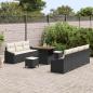 Preview: 10-teiliges Garten Sofa Set mit Kissen Schwarz Poly Rattan Akazie, 2-Sitzer Garten Sofa mit Kissen Schwarz Poly Rattan, 3-teiliges Garten Esstischset mit Kissen Schwarz Poly Rattan Akazie