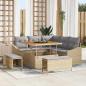 Preview: ARDEBO.de - 8-teiliges Garten Sofa Set mit Kissen Beige Poly Rattan Akazie, 2-Sitzer Garten Sofa mit Kissen Beige Poly Rattan, 3-teiliges Garten Esstisch Set mit Kissen Beige Poly Rattan Akazie