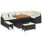 Preview: 9-teiliges Garten-Sofa-Set mit Kissen Schwarz Poly Rattan Akazie, 2-Sitzer Garten-Sofa mit Kissen Schwarz Poly Rattan, 3-teiliges Garten-Dining-Set mit Kissen Schwarz Poly Rattan Akazie