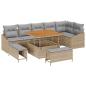 Preview: 9-teiliges Garten Sofa Set mit Kissen Beige Poly Rattan Akazie, 2-Sitzer Garten Sofa mit Kissen Beige Poly Rattan, 3-teiliges Garten Essset mit Kissen Beige Poly Rattan Akazie