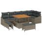 Preview: 9-teiliges Garten Sofa Set mit Kissen Grau Poly Rattan Akazie, 2-Sitzer Garten Sofa mit Kissen Grau Poly Rattan, 3-teiliges Garten Essenset mit Kissen Grau Poly Rattan Akazie