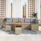 Preview: 9-teiliges Garten Sofa Set mit Kissen Beige Poly Rattan Akazie, 2-Sitzer Garten Sofa mit Kissen Beige Poly Rattan, 3-teiliges Garten Ess-Set mit Kissen Beige Poly Rattan Akazie