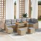 Preview: ARDEBO.de - 10-teiliges Garten Sofa Set mit Kissen Beige Poly Rattan Akazie, 2-Sitzer Garten Sofa mit Kissen Beige Poly Rattan, 4-teiliges Garten Esstisch Set mit Kissen Beige Poly Rattan Akazie