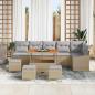 Preview: 10-teiliges Garten Sofa Set mit Kissen Beige Poly Rattan Akazie, 2-Sitzer Garten Sofa mit Kissen Beige Poly Rattan, 4-teiliges Garten Esstisch Set mit Kissen Beige Poly Rattan Akazie