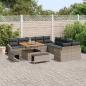 Preview: 13-teiliges Garten Sofa Set mit Kissen graues Poly Rattan Akazie, 2-Sitzer Garten Sofa mit Kissen graues Poly Rattan, 3-teiliges Garten Essset mit Kissen graues Poly Rattan Akazie