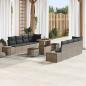 Preview: ARDEBO.de - 11-teiliges Garten Sofa Set mit Kissen Grau Poly Rattan Akazie, 2-Sitzer Garten Sofa mit Kissen Grau Poly Rattan, 3-teiliges Garten Ess-Set mit Kissen Grau Poly Rattan Akazie