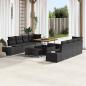 Preview: ARDEBO.de - 11-teilige Garten Sofa Gruppe mit Kissen Schwarz Poly Rattan Akazie, 2-Sitzer Garten Sofa mit Kissen Schwarz Poly Rattan, 3-teilige Garten Esstischgruppe mit Kissen Schwarz Poly Rattan Akazie