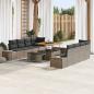 Preview: ARDEBO.de - 11-teiliges Garten Sofa Set mit Kissen Grau Poly Rattan Akazie, 2-Sitzer Garten Sofa mit Kissen Grau Poly Rattan, 3-teiliges Garten Ess-Set mit Kissen Grau Poly Rattan Akazie