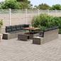 Preview: 11-teiliges Garten Sofa Set mit Kissen Grau Poly Rattan Akazie, 2-Sitzer Garten Sofa mit Kissen Grau Poly Rattan, 3-teiliges Garten Ess-Set mit Kissen Grau Poly Rattan Akazie