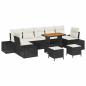 Preview: 10-teiliges Garten-Sofa-Set mit Kissen Schwarz Poly-Rattan Akazie, 2-Sitzer Garten-Sofa mit Kissen Schwarz Poly-Rattan, 3-teiliges Garten-Ess-Set mit Kissen Schwarz Poly-Rattan Akazie