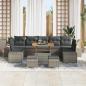 Preview: 10-teiliges Garten-Sofa-Set mit Kissen Grau Poly-Rattan Akazie, 2-Sitzer Garten-Sofa mit Kissen Grau Poly-Rattan, 3-teiliges Garten-Dining-Set mit Kissen Grau Poly-Rattan Akazie
