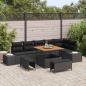 Preview: ARDEBO.de - 9-teiliges Garten Sofa Set mit Kissen Schwarz Poly Rattan Akazie, 2-Sitzer Garten Sofa mit Kissen Schwarz Poly Rattan, 3-teiliges Garten Essensemble mit Kissen Schwarz Poly Rattan Akazie