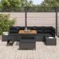 Preview: 9-teiliges Garten Sofa Set mit Kissen Schwarz Poly Rattan Akazie, 2-Sitzer Garten Sofa mit Kissen Schwarz Poly Rattan, 3-teiliges Garten Essensemble mit Kissen Schwarz Poly Rattan Akazie